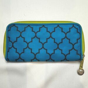 Travelon Zip Around Wallet Womens OS Blue Lime Green Good Quatrefoil Pattern
